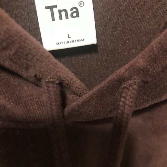 Aritzia TNA Creek Velour Mocha Brown Pullover Hoodie Size Large - Picture 4 of 4